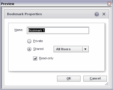 2014 analysis bookmark named properties dialog box