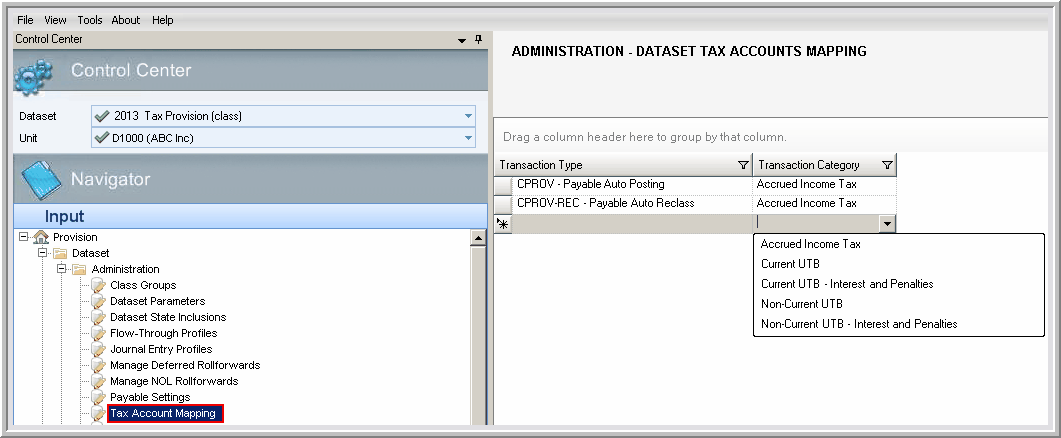 2014.0 dataset tax accounts mapping