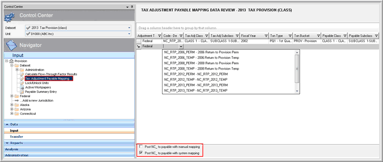 2014.0 tax adjustment payable mappings