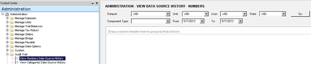 Audit Trail Numbers Data Source History