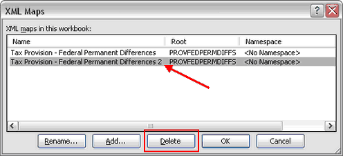 excel add in delete key XML Maps 8.2.14