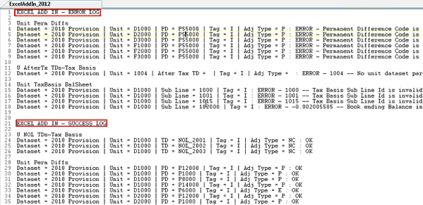 Excel add in log file