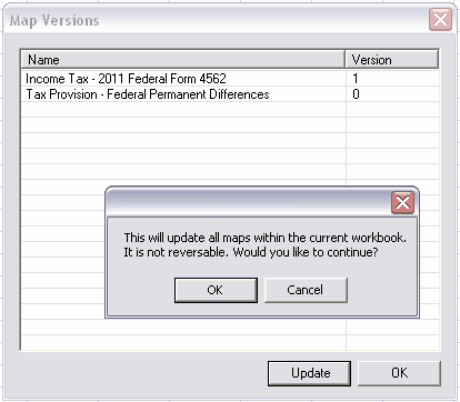 excel add in Map Versions select update map