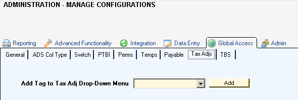 manage configurations global access tax adj2