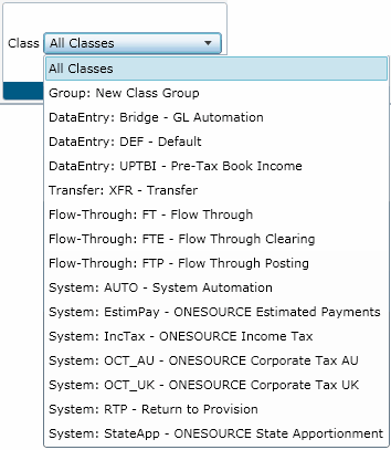 reporting ribbon with classes drop down list 2013