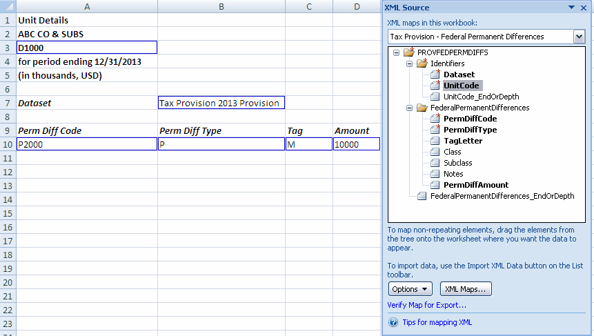 xml source pane mapping