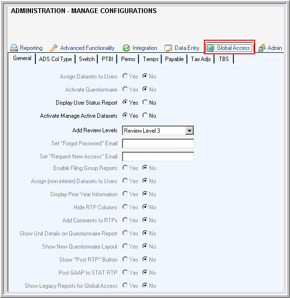 2014.0 Global Access parameters