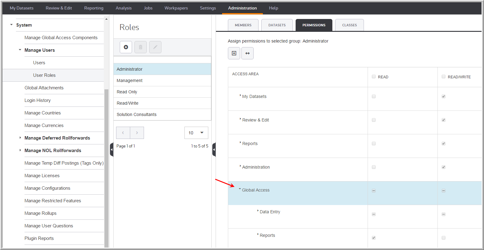 2016 User Role Permission for Global Access